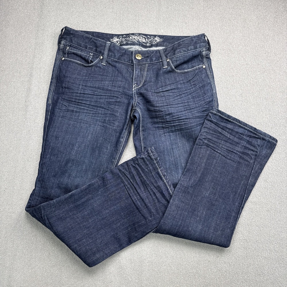 Express Jeans Womens 8s Barely Boot Zelda Slim Ultra Low Rise Blue Denim Dark 8S